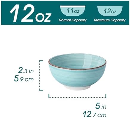 vancasso Bonita 12 Oz Small Bowls Set of 6, Ceramic Mini Dessert & Dipping Dishes, 5" Kids Bowls for Dip and Snacks, Dishwasher & Microwave Safe, Blue