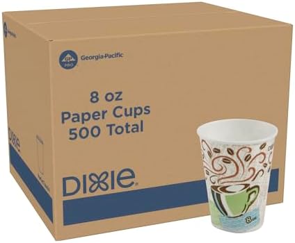 Dixie PerfecTouch 8 oz Paper Coffee Cups By GP PRO, Coffee Haze Design, 500 Count (25 Disposable Cups Per Sleeve, 20 Sleeves Per Case) 5338DX