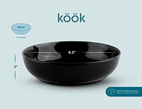 KooK Pasta Bowls, For Soups & Salads, Set of 4, 40 oz, Charcoal