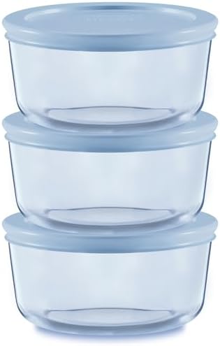 Pyrex Colors Tinted (6-PC SMALL) Small Round Food Storage Container Set, Snug Fit Non-Toxic Plastic BPA-Free Lids, Freezer Dishwasher Microwave Safe, 2 Cup (x3)