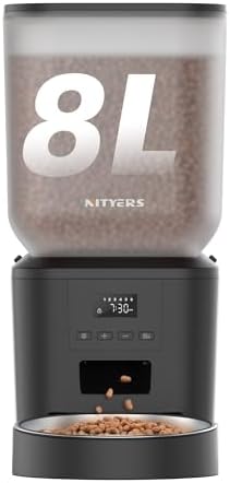 Automatic Dog Feeder - 8L/34 Cups Large Capacity Automatic Cat Food Dispenser with LCD Screen, Large Food Tray, Battery Operated, Timed Cat Feeder, Up to 50 Portions 6 Meals Per Day, Keeps Fresh
