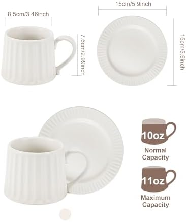 Ceramic Coffee Mug and Saucer Set-11.5 oz White Coffee Cup with Saucer for Office,Home,Cafe - Microwave & Dishwasher Safe - Perfect for Latte, Cappuccino,Tea-Gift for Coffee Lovers Men Women