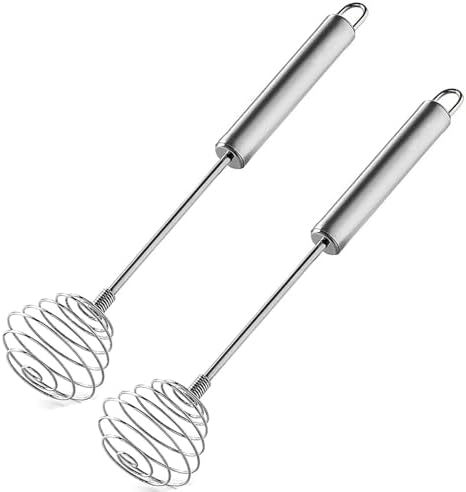 Stainless Steel Spring Coil Whisk Set 2 Pack, Wire Whip Egg Beater, Kitchen Cookware Hand Mixer For Cooking, Mixing, Blending, Beating, Stirring, 8.7Inch