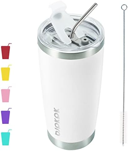 BJPKPK 20 oz Coffee Tumbler with Lid, Straw, Insulated Stainless Steel Mug