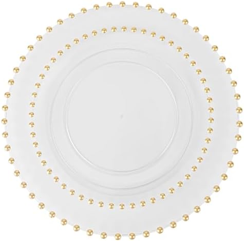 PLASTICPRO 64 Piece Combo Plastic Dinner Plates Disposable Plastic Fancy Heavy Duty Party Dishes 7 inch and 10 inch, Clear and Gold Beaded