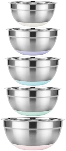 5PCS Stainless Steel Mixing Bowls Set With Non-Slip Silicone Base