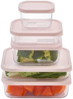 Glass Food Storage Containers with Lids - 12 Piece - 3 x 10.5 oz, 1 x 26.5 oz & 2 x 40.57 oz Glass with BPA-Free Leak Resistant Stackable Lids - Microwave, Oven & Dishwasher Safe - Berry Blush