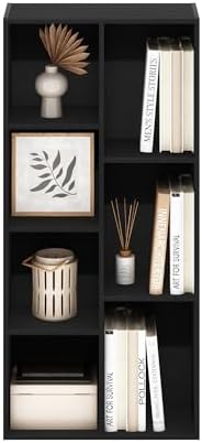 Furinno LUDER Book Shelf, 7-Cube Bookshelf, Bookcase with Open Shelves, 9.4 x 19.5 x 41.7, Easy Assembly, for Living Room, Bedroom, Home Office, Blackwood