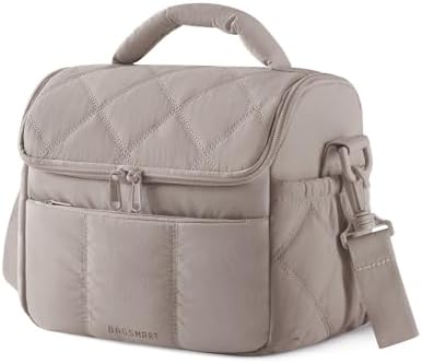 BAGSMART Insulated Lunch Bags for Women, Cute Quilted Lunch Box, Camel