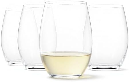 Amazon Basics Stemless White Wine Glasses Set Of 4, 14 Oz Clear Glass, Classic Design for Everyday Dining, Weddings & Parties, Dishwasher-Safe