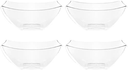 PLASTICPRO Disposable Square Serving Bowls, Party Snack or Salad Bowl, Plastic Clear or White Pack of 4 (8 OUNCE, Clear)