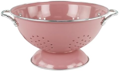 Reston Lloyd, 3 Quart Powder Coated Steel Kitchen Strainer Basket for draining Pasta, Vegetable and Fruit, Chrome Handles and Wide Stable Base, Pink