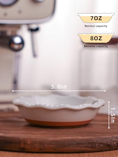 GDCZ Ceramic Mini Pie Pan 4 Pack, 5.8 Inch 8 Oz (White/Brown)