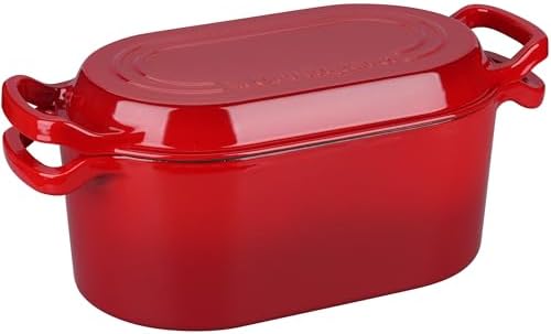 VORRINGARD Oval Dutch Oven Pot with Lid, Enamel Coating Cast Iron Bread Pans for Homemade Sourdough Bread Baking, Cooking, 4 Quart, Red