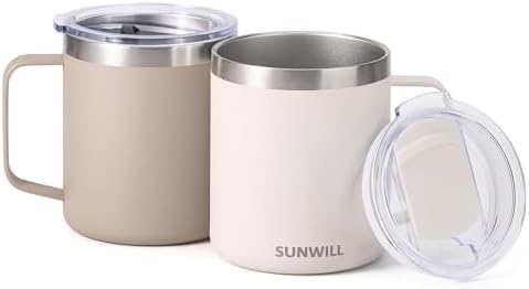 SUNWILL Travel Coffee Mug Set of 2, 14 oz Insulated Stainless Steel