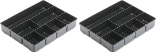 Rubbermaid Extra Deep Desk Drawer Director Tray, Plastic, 11.875 x 15 x 2.5 Inches, Black (Pack of 2)