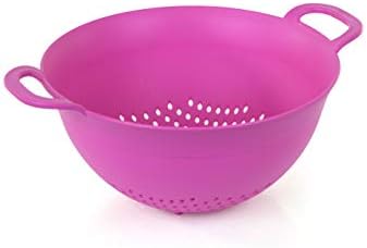 Mintra Home Plastic Strainer Colanders Set: 3, 3.5 and 5 Quart (Fuchsia) Double Strong Handles and Deep Bowl, Safe BPA-Free - Use for Pasta, Noodles, Spaghetti, Vegetables (Assorted Sizes 3pk)