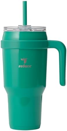 REDUCE 40 oz Stainless Steel Tumbler with Handle - Dual-Wall Vacuum Insulated Travel Mug, Sweat-Proof Lid & Reusable Straw - Keeps Drinks Cold for 24 Hrs, Fits Cupholders, Dishwasher Safe - Palm Leaf