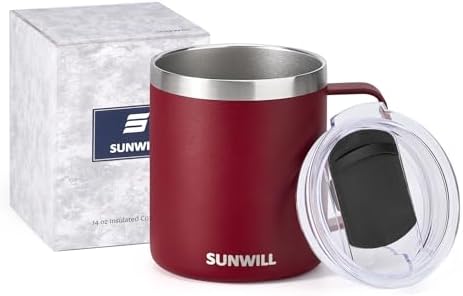 SUNWILL Travel Coffee Mug with Lid, 14 oz Insulated Stainless Steel