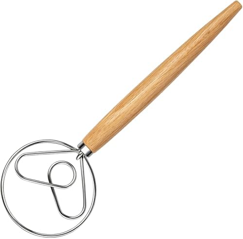 Maxjoy Danish Dough Whisk, Stainless Steel Wooden Bread Tool for Sourdough
