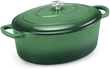 TeamFar 7QT Oval Dutch Oven, Enameled Cast Iron Dutch Oven Pot with Lid