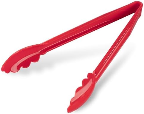 Carlisle FoodService Products Carly Tongs, Plastic Serving Tongs, for Kitchens, Restaurants, and Catering, Acetal, 8.85 Inches, Red, (Pack of 12)