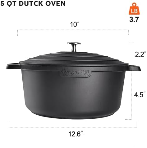 Nonstick Dutch Oven Pot with Lid-5 QT Cast Aluminum Oven Pot with Two Handles Lightweight for Bread Baking Braising and Roasting(Black)