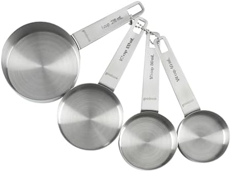 GoodCook Gourmet Measuring Cup Set, Stainless Steel 4-pc., 1/4, 1/3, 1/2, 1 Cup etched measurements