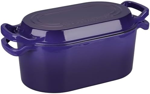VORRINGARD Oval Dutch Oven Pot with Lid, Enamel Coating Cast Iron Bread Pans for Homemade Sourdough Bread Baking, Cooking, 4 Quart, Purple
