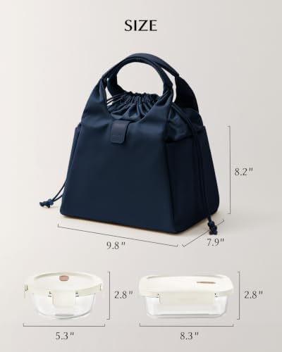 EACHY Insulated Lunch Bag for Women, Upgraded 13L Large Capacity Lunch Box, Stylish Drawstring Tote with Stain-Resistant Wipe-Clean Lining, Thermal Cooler Carrier for Work, Nursing and Commute