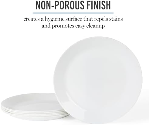 Martha Stewart Opalton Dinner Plates 6-Piece 10-Inch Plate Set – Chip and Break Resistant Opal Glass Plates - White