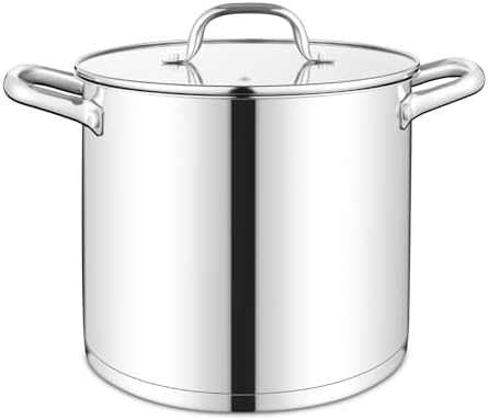 TeamFar 10QT Stock Pot, Stainless Steel Large Soup Cooking Pot & Lid