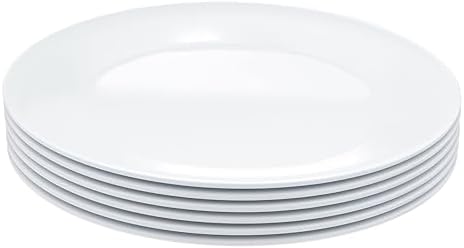 Amazon Basics Melamine Dinner Plates for Restaurants and Home, Dishwasher Safe, BPA Free, Break and Crack Resistant, 10.5", White, 6-Piece Set