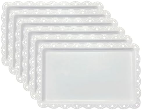 Set of 6 Plastic Serving Trays Food Tray - 14" x 9" Rectangle Serving Platter for Party Cafeteria Kitchen Restaurant , Small Flat Trays for Dessert Fruit Cookie Snack (6, White)