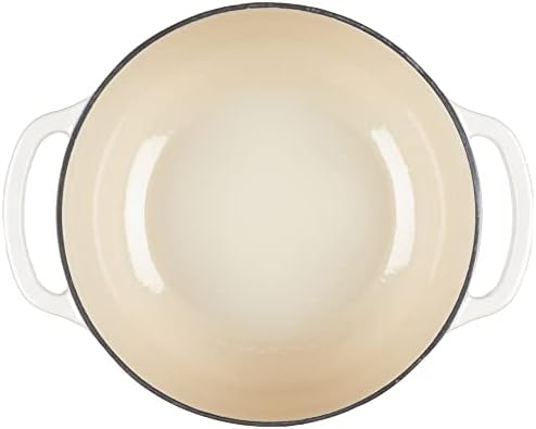 Lodge 4.5 Quart Enameled Cast Iron Dutch Oven with Lid – Dual Handles – Oven Safe up to 500° F or on Stovetop - Use to Marinate, Cook, Bake, Refrigerate and Serve – Oyster White
