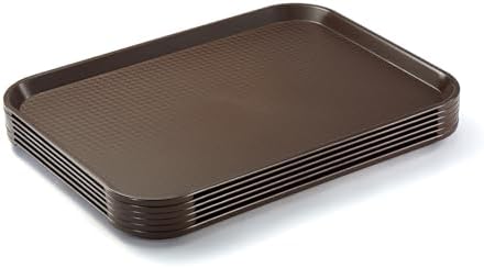 CURTA Plastic Serving Trays, Stackable Cafeteria Trays 6 Pack, 12 x 16 Fast Food Lunch Trays for Adults, Office & School, NSF Certified, Brown