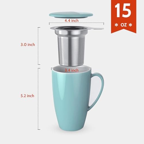 Sweese 15oz Porcelain Tea Mug with Infuser and Lid – Microwave Safe, Ergonomic Handle, Lead-Free Glaze, for Loose Leaf Tea