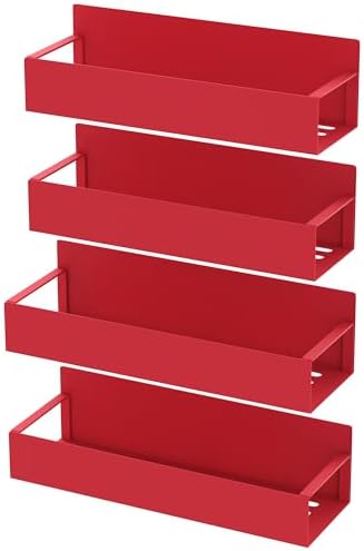 HuggieGems 4 Pack Magnetic Spice Storage Rack Organizer for Refrigerator and Oven, Red Fridge Organizers and Storage