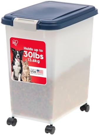 IRIS USA Dog Food Storage Container, Up to 30 lbs, Navy/Pearl, Made in USA