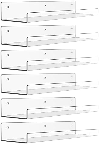 upsimples 15" x 4" Acrylic Shelves for Wall Storage and Organizer, 6 Pcs