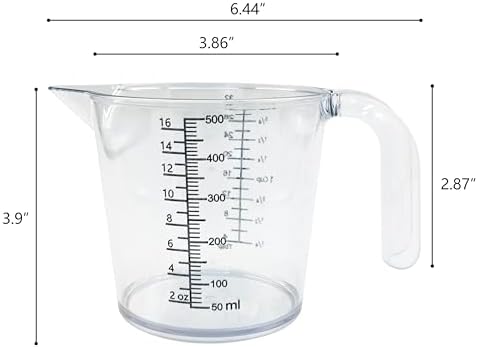16 oz (2 Cup) Liquid Measuring Cup, Food-Grade Plastic Measuring Cup with Laser-Etched Markings, Clear Single Measuring Cup
