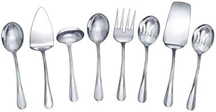 Mikasa Gourmet Basics Kaylee 8-Piece Serving Set, 18/0 Stainless Steel, Ladle, Lasagna Server, Cake Server, Tablespoons, Cold Meat Fork, Dishwasher Safe