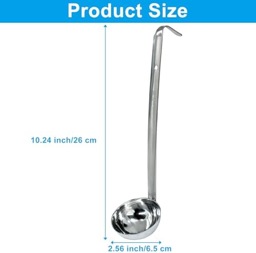 1Pc 3 oz Ladle, Stainless Steel Ladle Long Handle with Hook, Metal for Sauces, Soup