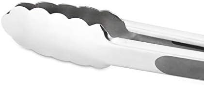 Premium 304 Stainless Steel Tongs Set – 12" Grill Tongs & 9" Cooking Tongs, Heat Resistant up to 600°F, Wavy Grip Head, Non‑Slip Handle with Locking Clip & Hanging Loop, Dishwasher Safe, Grey
