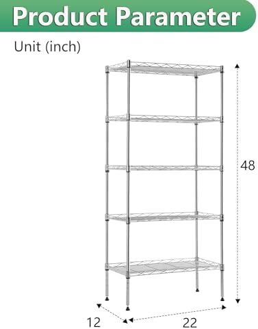 BestOffice | 5-Tier Wire Shelf | 22" x 12" x 48" | Chrome