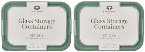 12-Piece Airtight Borosilicate Glass Food Storage Containers with Snap Lids, 25.35oz & 40.57oz Mixed Sizes in Soft Sage by Container Culture by DuraLiving