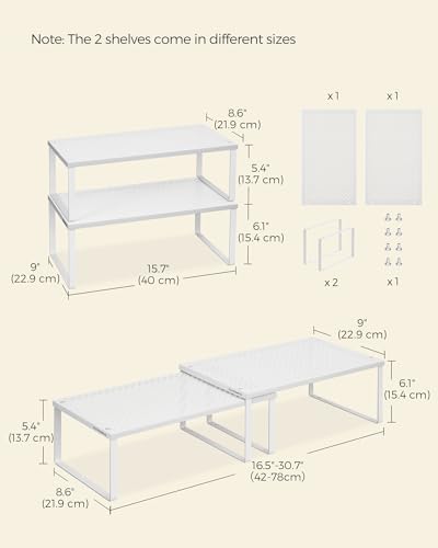 SONGMICS Set of 2 Metal Spice Racks, Stackable Expandable Shelf Risers