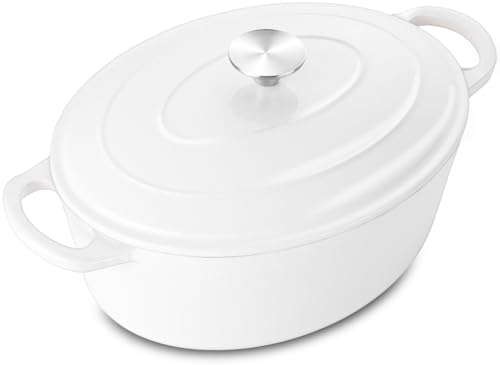 Leonyo 5-Quart Enameled Cast Iron Oval Dutch Oven Pot with Lid, White