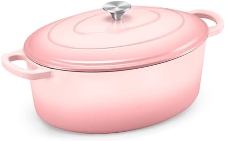 TeamFar 7QT Oval Dutch Oven, Enameled Cast Iron Dutch Oven Pot with Lid