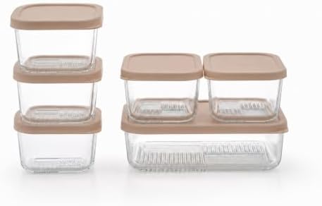 Glass Food Storage Containers with Lids - 12 Piece - 3 x 10.5 oz, 1 x 26.5 oz & 2 x 40.57 oz Glass with BPA-Free Leak Resistant Stackable Lids - Microwave, Oven & Dishwasher Safe - Cashew Cream